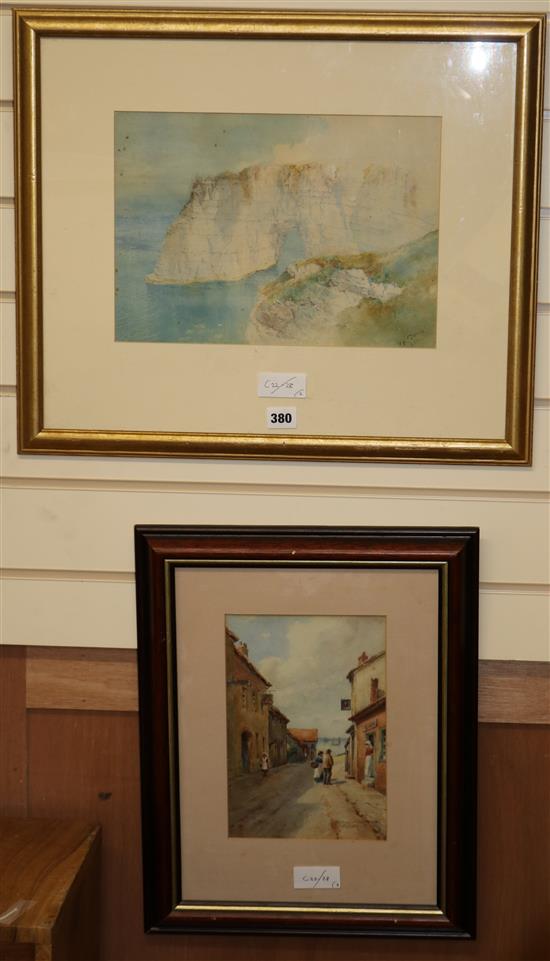 Benjamin John Merifield Donne (1831-1928) watercolour, Sea Cliffs, 24 x 34cm and a watercolour of Blakeney Harbour